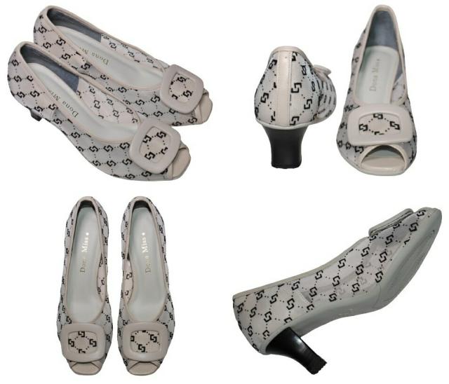 【靴のHOSHIKAWA】  『Dona Miss 7118』 21.5cm〜24.5cm EEE ドナミス パンプス レディース ライトグレー バックル ローヒール チュールレース 国産 本革 春夏