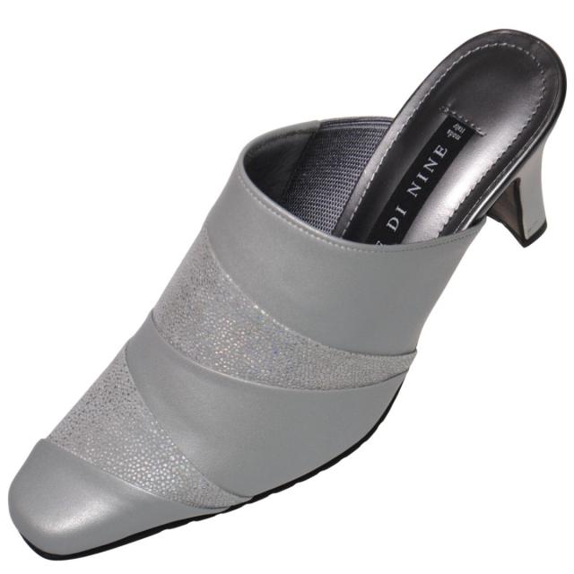 【靴のHOSHIKAWA】  『NINE DI NINE 7810』 ナインディナイン ミュール 21.5cm〜24.5cm EEE シルバー レディース ヒール サンダル 国産 本革