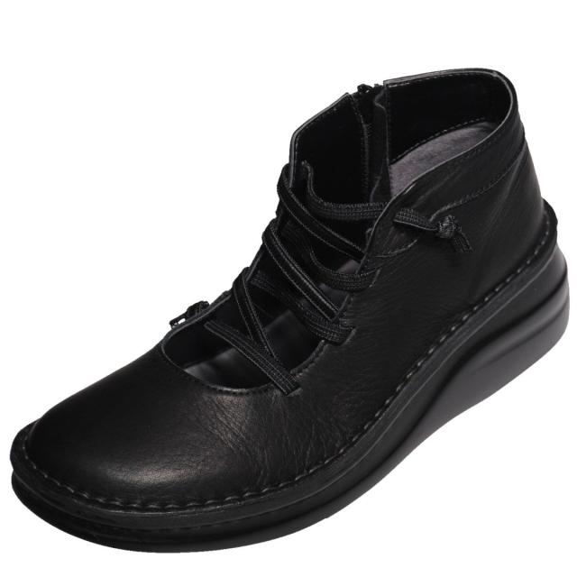 【靴のHOSHIKAWA】  『SPORTS NINE 84203』 スポーツナイン ショートブーツ 22cm〜24.5cm レディース ブラック ショート丈 サイドファスナー スムースレザー 本革 国産