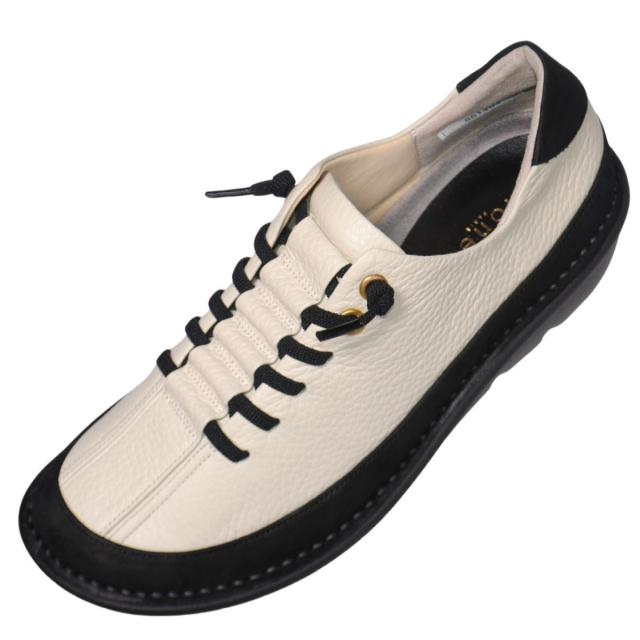 【靴のHOSHIKAWA】  『MONET 881404』 モネ レザーシューズ 21.5cm〜24.5cm EEEE オフシロ/C レディース ラバーレース スリッポン 本革 国産 幅広 春夏