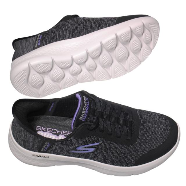【靴のHOSHIKAWA】  『SKECHERS SPORTL 124842W』 スケッチャーズ スニーカー 22.5cm〜26cm レディース GO WALK FLEX 運動靴 スリッポン ストレッチレース ブラック 合皮 軽量