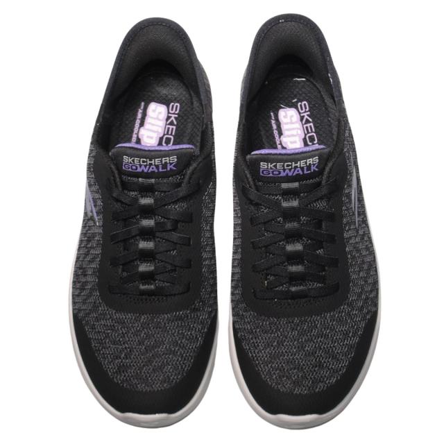 【靴のHOSHIKAWA】  『SKECHERS SPORTL 124842W』 スケッチャーズ スニーカー 22.5cm〜26cm レディース GO WALK FLEX 運動靴 スリッポン ストレッチレース ブラック 合皮 軽量