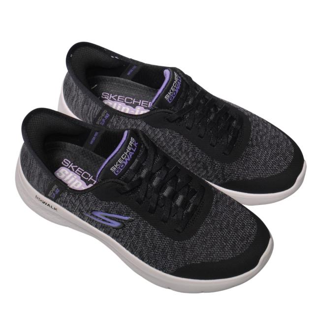 【靴のHOSHIKAWA】  『SKECHERS SPORTL 124842W』 スケッチャーズ スニーカー 22.5cm〜26cm レディース GO WALK FLEX 運動靴 スリッポン ストレッチレース ブラック 合皮 軽量