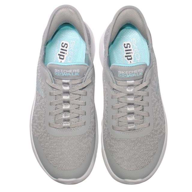 【靴のHOSHIKAWA】  『SKECHERS SPORTL 124842W』 スケッチャーズ スニーカー 22.5cm〜26cm レディース GO WALK FLEX 運動靴 スリッポン ストレッチレース グレー 合皮 軽量