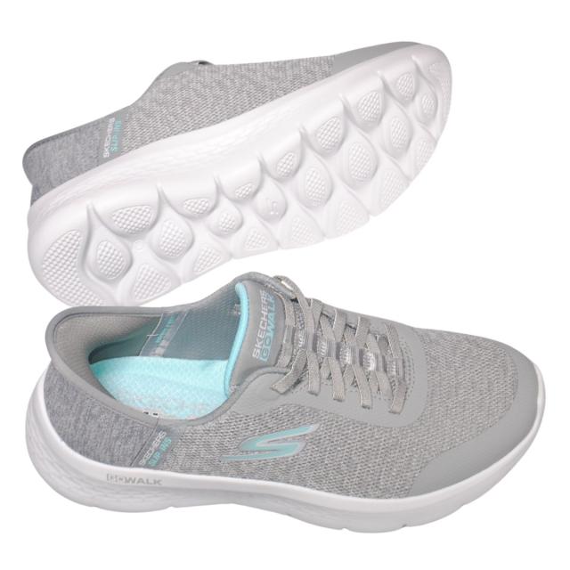 【靴のHOSHIKAWA】  『SKECHERS SPORTL 124842W』 スケッチャーズ スニーカー 22.5cm〜26cm レディース GO WALK FLEX 運動靴 スリッポン ストレッチレース グレー 合皮 軽量