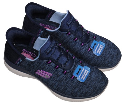 【靴のHOSHIKAWA】  『SKECHERS SPORTL 149937W』 22cm〜26.5cm レディース スケッチャーズ スリップイン スニーカー スリッポン ホワイトソール 運動靴 ネイビー 合皮 軽量