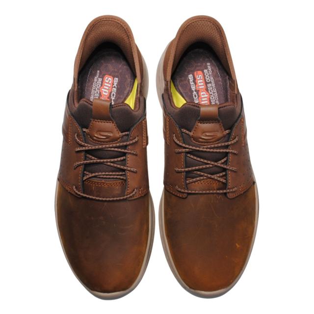 【靴のHOSHIKAWA】  『SKECHERS 210828』 スケッチャーズ スニーカー 24.5cm〜29cm メンズ スリップインズ Dブラウン 立ったまま履ける 仕事履き 天然皮革 合皮