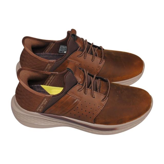 【靴のHOSHIKAWA】  『SKECHERS 210828』 スケッチャーズ スニーカー 24.5cm〜29cm メンズ スリップインズ Dブラウン 立ったまま履ける 仕事履き 天然皮革 合皮