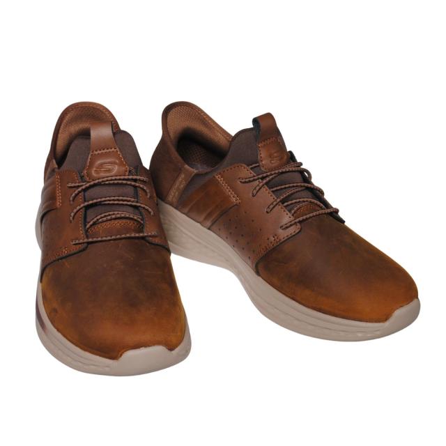 【靴のHOSHIKAWA】  『SKECHERS 210828』 スケッチャーズ スニーカー 24.5cm〜29cm メンズ スリップインズ Dブラウン 立ったまま履ける 仕事履き 天然皮革 合皮