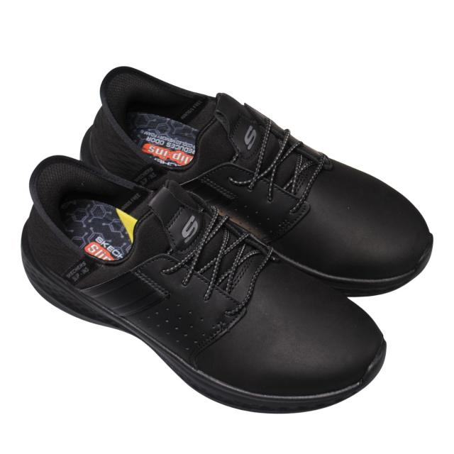 【靴のHOSHIKAWA】  『SKECHERS 210828』 スケッチャーズ スニーカー 24.5cm〜29cm メンズ スリップインズ ブラック 立ったまま履ける 仕事履き 天然皮革 合皮
