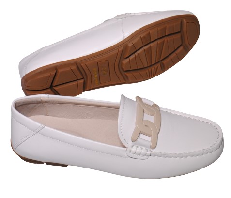 【靴のHOSHIKAWA】  『Dona Miss 10029-1』 21.5cm〜25cm レディース ドナミス ローファー エナメル ホワイト フラット スクエアトウ 低反発クッション 本革