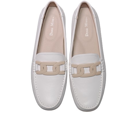 【靴のHOSHIKAWA】  『Dona Miss 10029-1』 21.5cm〜25cm レディース ドナミス ローファー エナメル ホワイト フラット スクエアトウ 低反発クッション 本革