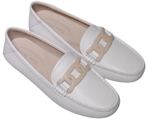 【靴のHOSHIKAWA】  『Dona Miss 10029-1』 21.5cm〜25cm レディース ドナミス ローファー エナメル ホワイト フラット スクエアトウ 低反発クッション 本革