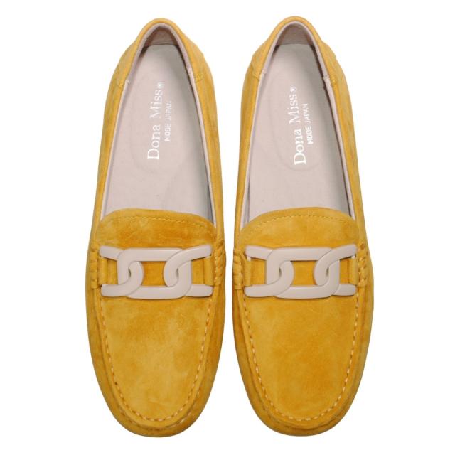 【靴のHOSHIKAWA】  『Dona Miss 10029-1Y』 21.5cm〜25cm レディース ドナミス ローファー スウェード イエロー フラット スクエアトウ 低反発クッション 本革 秋冬