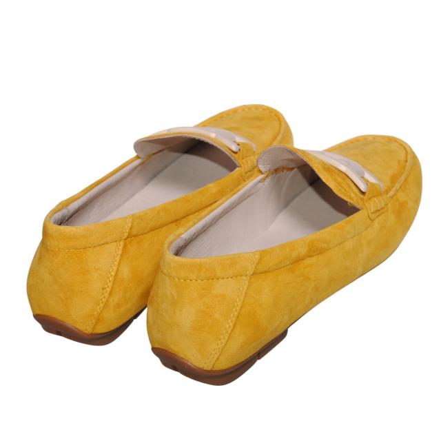 【靴のHOSHIKAWA】  『Dona Miss 10029-1Y』 21.5cm〜25cm レディース ドナミス ローファー スウェード イエロー フラット スクエアトウ 低反発クッション 本革 秋冬