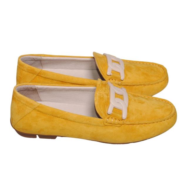 【靴のHOSHIKAWA】  『Dona Miss 10029-1Y』 21.5cm〜25cm レディース ドナミス ローファー スウェード イエロー フラット スクエアトウ 低反発クッション 本革 秋冬