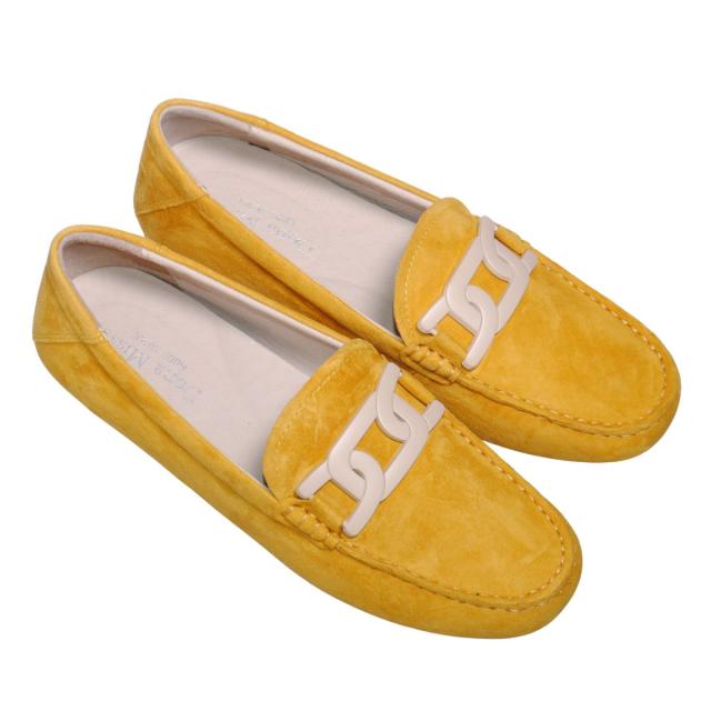 【靴のHOSHIKAWA】  『Dona Miss 10029-1Y』 21.5cm〜25cm レディース ドナミス ローファー スウェード イエロー フラット スクエアトウ 低反発クッション 本革 秋冬