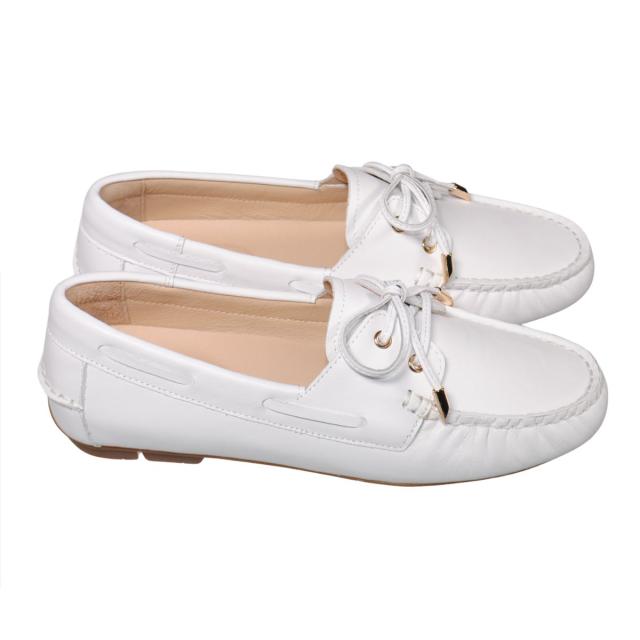 【靴のHOSHIKAWA】  『Dona Miss 10029-73』 21.5cm〜25cm レディース ドナミス ローファー レース ホワイト フラット スクエアトウ 低反発クッション 本革