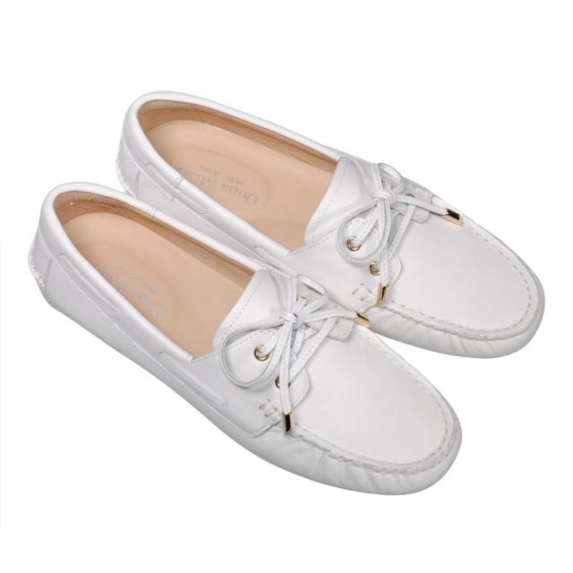 【靴のHOSHIKAWA】  『Dona Miss 10029-73』 21.5cm〜25cm レディース ドナミス ローファー レース ホワイト フラット スクエアトウ 低反発クッション 本革