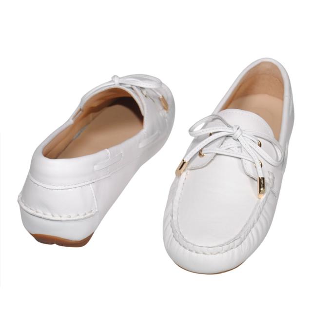 【靴のHOSHIKAWA】  『Dona Miss 10029-73』 21.5cm〜25cm レディース ドナミス ローファー レース ホワイト フラット スクエアトウ 低反発クッション 本革