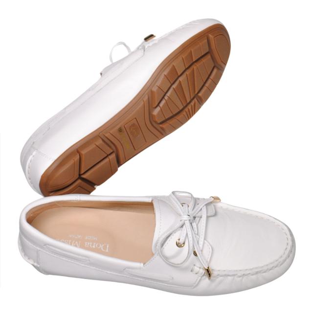 【靴のHOSHIKAWA】  『Dona Miss 10029-73』 21.5cm〜25cm レディース ドナミス ローファー レース ホワイト フラット スクエアトウ 低反発クッション 本革