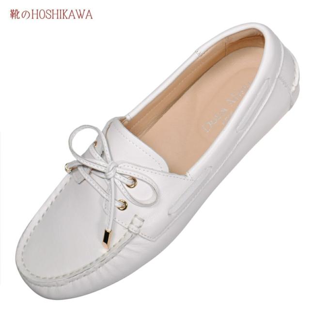 【靴のHOSHIKAWA】  『Dona Miss 10029-73』 21.5cm〜25cm レディース ドナミス ローファー レース ホワイト フラット スクエアトウ 低反発クッション 本革