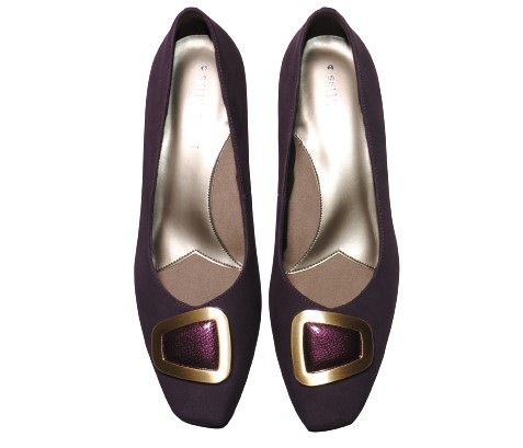 【靴のHOSHIKAWA】  『Dona Miss 1071』 21.5cm〜24.5cm EEE ドナミス パンプス レディース パープル バックル ローヒール 国産 本革 秋冬