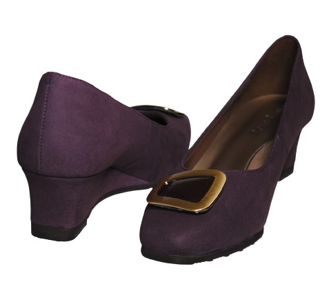 【靴のHOSHIKAWA】  『Dona Miss 1071』 21.5cm〜24.5cm EEE ドナミス パンプス レディース パープル バックル ローヒール 国産 本革 秋冬