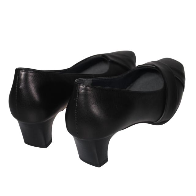 【靴のHOSHIKAWA】  『Dona Miss 1286』 ドナミス パンプス 21.5cm〜24.5cm EEE ブラック レディース ローヒール アーモンドトゥ フォーマル カジュアル 幅広 牛革 国産