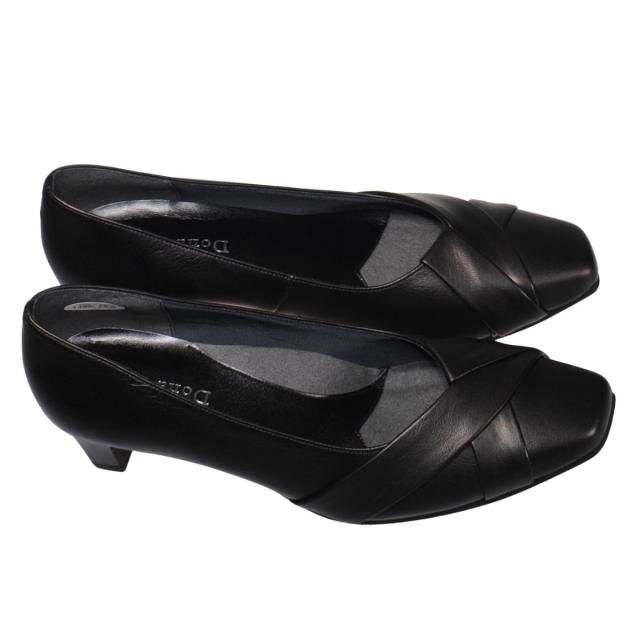 【靴のHOSHIKAWA】  『Dona Miss 1286』 ドナミス パンプス 21.5cm〜24.5cm EEE ブラック レディース ローヒール アーモンドトゥ フォーマル カジュアル 幅広 牛革 国産