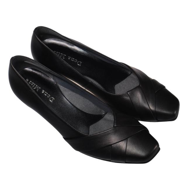 【靴のHOSHIKAWA】  『Dona Miss 1286』 ドナミス パンプス 21.5cm〜24.5cm EEE ブラック レディース ローヒール アーモンドトゥ フォーマル カジュアル 幅広 牛革 国産