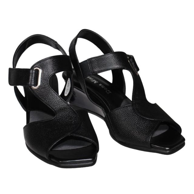 【靴のHOSHIKAWA】  『Dona Miss 1495』 ドナミス ウェッジソールサンダル 21.5cm〜24.5cm EEE ブラック レディース オープントゥ マジックテープ 国産 本革 春夏