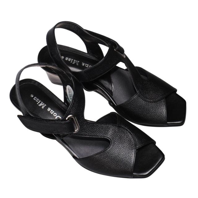 【靴のHOSHIKAWA】  『Dona Miss 1495』 ドナミス ウェッジソールサンダル 21.5cm〜24.5cm EEE ブラック レディース オープントゥ マジックテープ 国産 本革 春夏