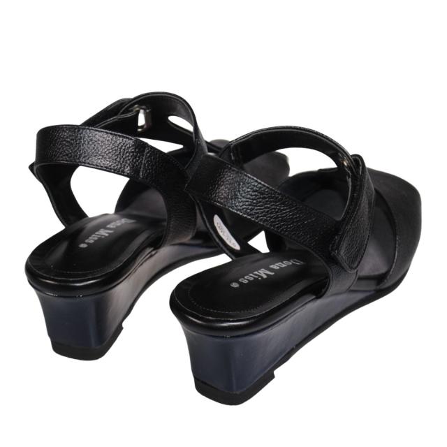 【靴のHOSHIKAWA】  『Dona Miss 1495』 ドナミス ウェッジソールサンダル 21.5cm〜24.5cm EEE ブラック レディース オープントゥ マジックテープ 国産 本革 春夏