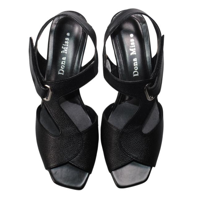 【靴のHOSHIKAWA】  『Dona Miss 1495』 ドナミス ウェッジソールサンダル 21.5cm〜24.5cm EEE ブラック レディース オープントゥ マジックテープ 国産 本革 春夏