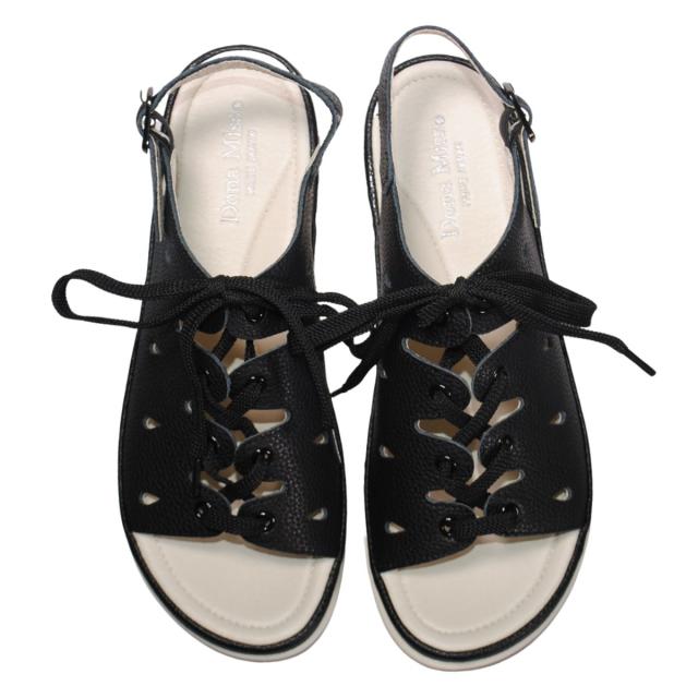 【靴のHOSHIKAWA】  『Dona Miss 186--32』 22.5cm〜25cm コンフォートサンダル ドナミス レディース レースアップ クロシュリンク オープントゥ バックベルト 低反発クッション 本革 春夏