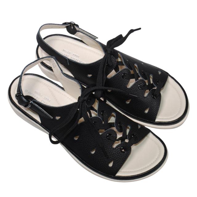 【靴のHOSHIKAWA】  『Dona Miss 186--32』 22.5cm〜25cm コンフォートサンダル ドナミス レディース レースアップ クロシュリンク オープントゥ バックベルト 低反発クッション 本革 春夏