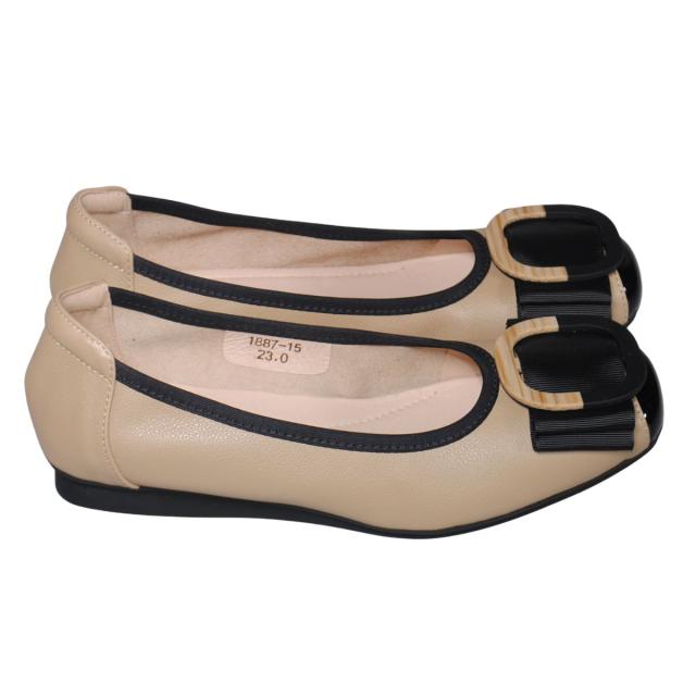 【靴のHOSHIKAWA】  『Dona Miss 1887-15』 ドナミス パンプス 22cm〜25.5cm EEE程 レディース ベージュ フラット底 バックル 低反発 幅広 本革