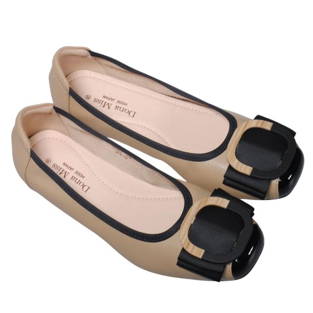 【靴のHOSHIKAWA】  『Dona Miss 1887-15』 ドナミス パンプス 22cm〜25.5cm EEE程 レディース ベージュ フラット底 バックル 低反発 幅広 本革