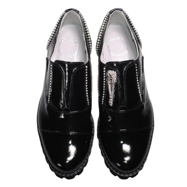 【靴のHOSHIKAWA】  『Dona Miss 2070』 ドナミス ローファー 21.5cm〜24.5cm EEE クロエナメル カジュアル レディース スリッポン 日本製 厚底