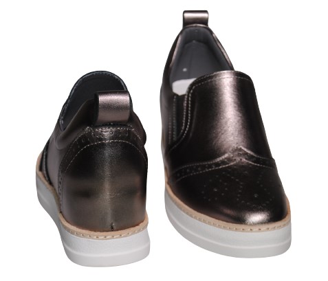 【靴のHOSHIKAWA】  『de ocho A de ocho 2118-39』 デオチョアデオチョ スリッポン 22cm〜24.5cm レディース ガンメタ レザースニーカー 厚底 本革