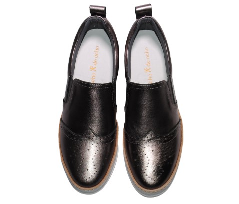 【靴のHOSHIKAWA】  『de ocho A de ocho 2118-39』 デオチョアデオチョ スリッポン 22cm〜24.5cm レディース ガンメタ レザースニーカー 厚底 本革