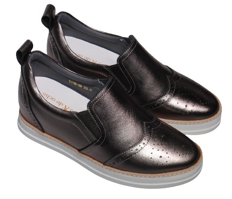 【靴のHOSHIKAWA】  『de ocho A de ocho 2118-39』 デオチョアデオチョ スリッポン 22cm〜24.5cm レディース ガンメタ レザースニーカー 厚底 本革