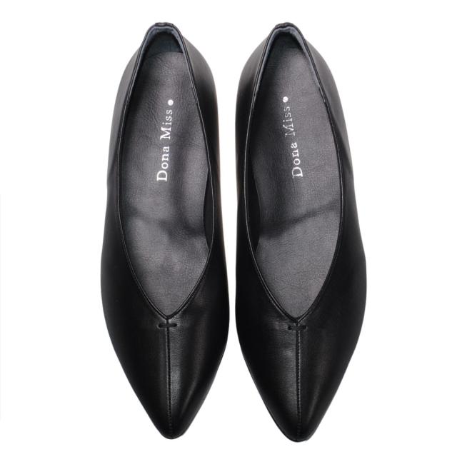 【靴のHOSHIKAWA】  『Dona Miss 2473』 ドナミス パンプス 21.5cm〜24.5cm EEE ブラック レディース ローヒール ポインテッドトゥ 幅広 牛革 国産