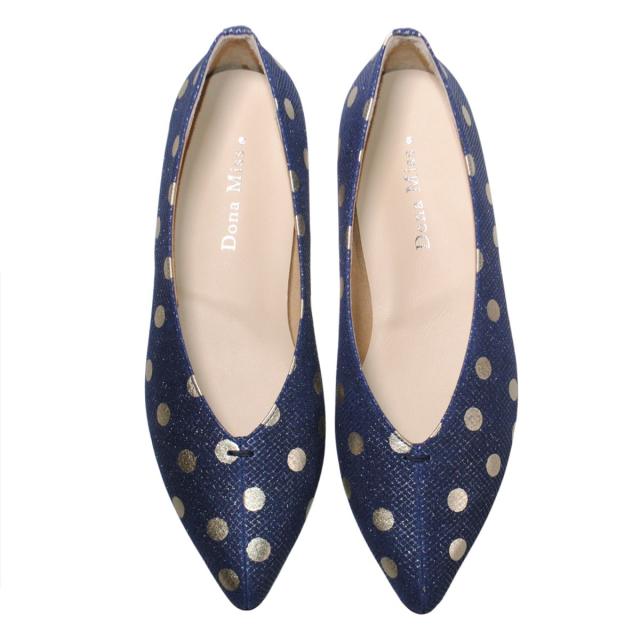 【靴のHOSHIKAWA】  『Dona Miss 2473』 ドナミス パンプス 21.5cm〜24.5cm EEE ネイビー レディース ローヒール ポインテッドトゥ 幅広 牛革 国産