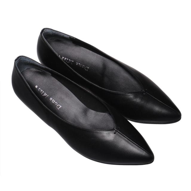 【靴のHOSHIKAWA】  『Dona Miss 2473』 ドナミス パンプス 21.5cm〜24.5cm EEE ブラック レディース ローヒール ポインテッドトゥ 幅広 牛革 国産