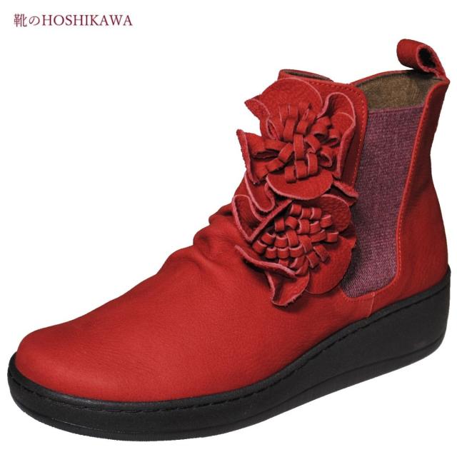 【靴のHOSHIKAWA】  『hatchi 2577』 ハッチ ショートブーツ 22.5cm〜24.5cm レディース 内側ファスナー 厚底 ショート丈 ブーツ 本革 国産 秋冬