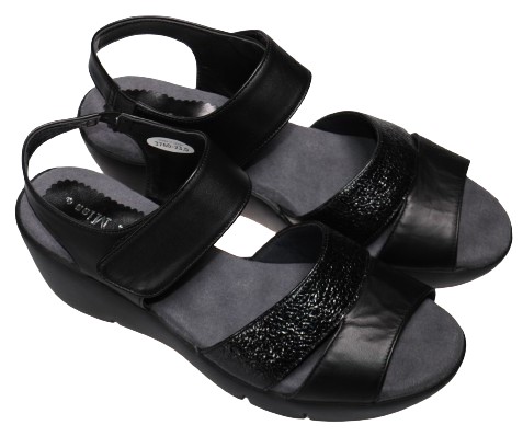 【靴のHOSHIKAWA】  『Dona Miss 3760』 ドナミス バックバンドサンダル 21.5cm〜24.5cm EEE ブラック レディース ウェッジヒール マジックテープ 国産 本革 春夏