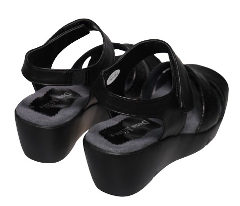 【靴のHOSHIKAWA】  『Dona Miss 3760』 ドナミス バックバンドサンダル 21.5cm〜24.5cm EEE ブラック レディース ウェッジヒール マジックテープ 国産 本革 春夏