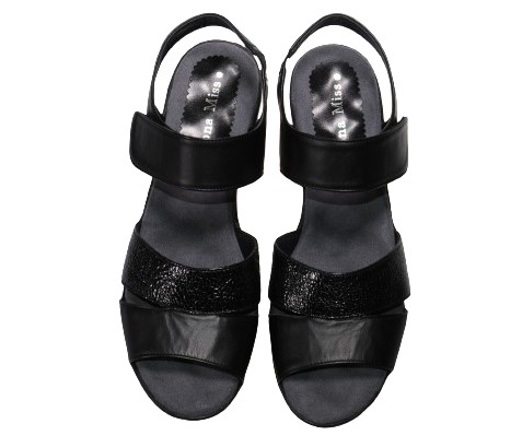 【靴のHOSHIKAWA】  『Dona Miss 3760』 ドナミス バックバンドサンダル 21.5cm〜24.5cm EEE ブラック レディース ウェッジヒール マジックテープ 国産 本革 春夏